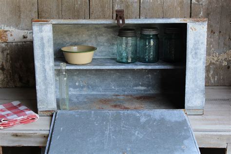 vintage galvanized metal window box pie safe breadbox with shelf|Vintage Galvanized Rustic Farmhouse Metal Pie Cake Safe .